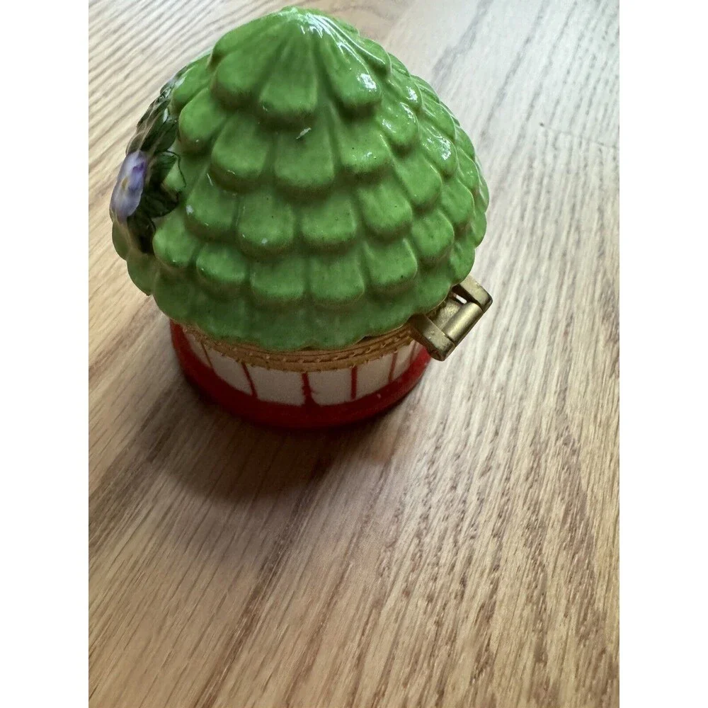 Ceramic Porcelain Trinket Box Flower Yellow Bird‎ Cage Round Dome Lidded Jewelry